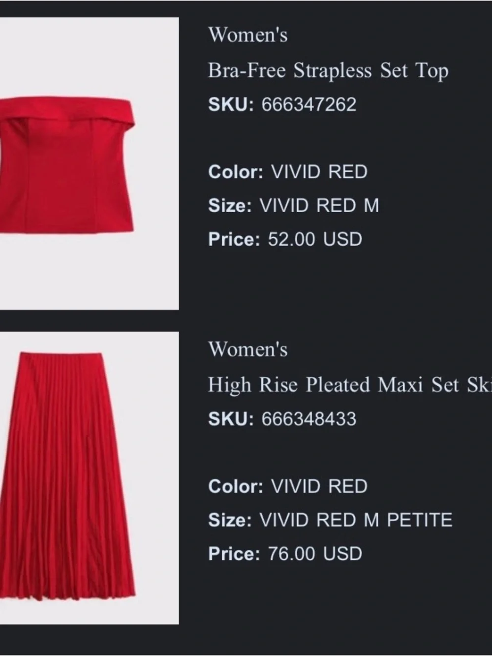 Abercrombie & Fitch Red Strapless Pleated Skirt Set - Picture 2 of 2